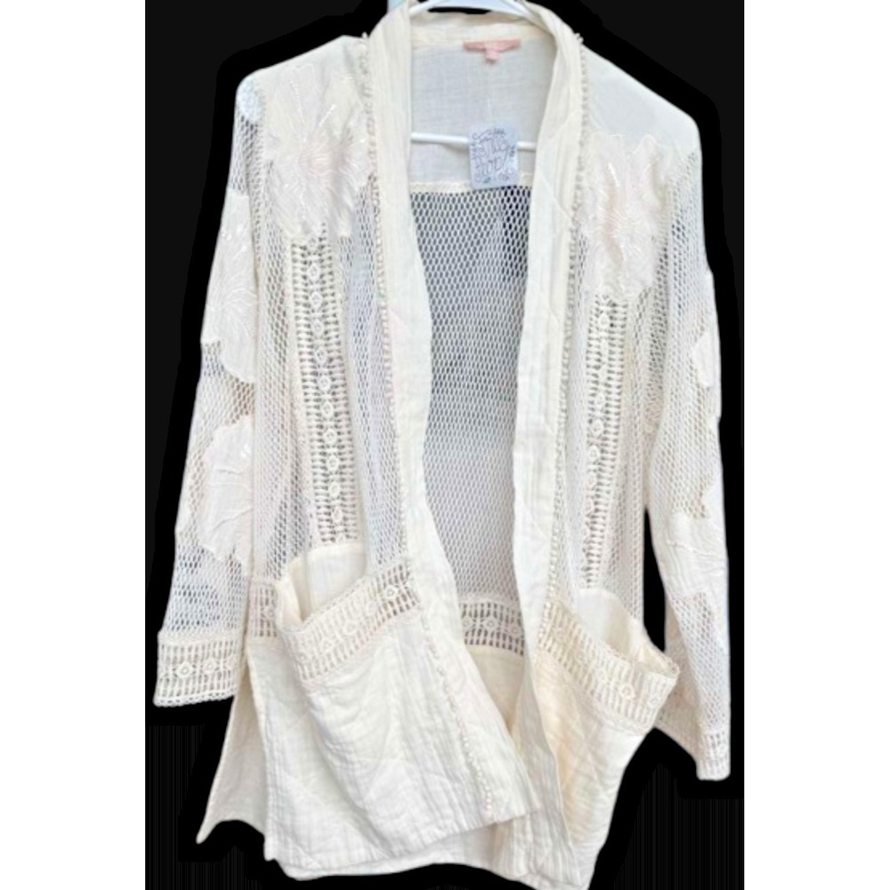 Free People Ivory Mesh Gauze Kimono Cardigan Boho Festival Fairy OS NWT Feminine